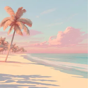 Low poly image of a tranquil beach scene in the early morning with soft pastel colors - Image 3