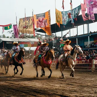 Riders competing in traditional attire at an outdoor arena. - Image 4