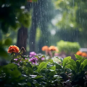 Summer rain shower in a lush garden - Image 1