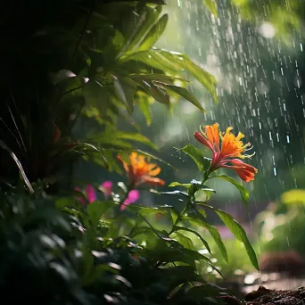 Summer Rain in Lush Garden