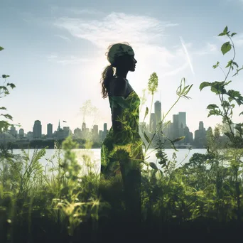 Double exposure image of a city skyline and nature - Image 1