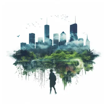 Double exposure image of a city skyline and nature - Image 2