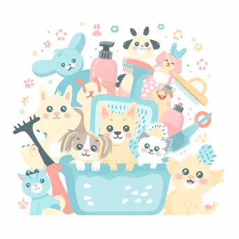 Pastel Pet Grooming Salon Logo with adorable pastel pets and grooming tools - Image 3