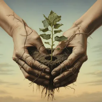 Illustration of hands planting a seedling in fertile soil - Image 1