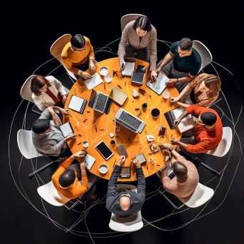 Teamwork collaboration in a shared digital workspace promoting communication and idea exchange - Image 1