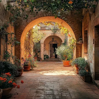 Arched well in a charming antique courtyard during golden hour - Image 3