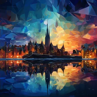 Low poly digital depiction of a city lit by the stunning northern lights - Image 2