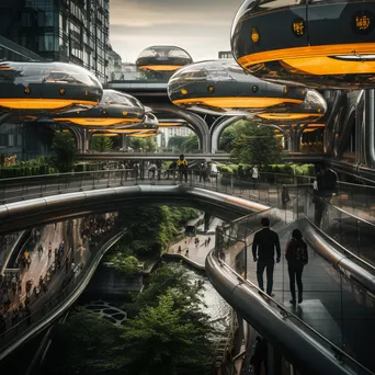 View of futuristic city from a pedestrian bridge - Image 3