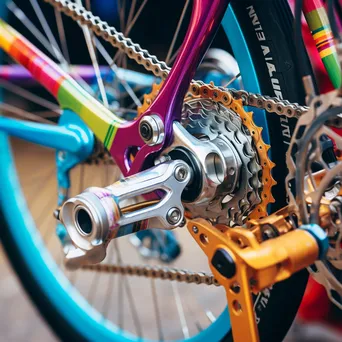 Close-up of colorful city bike components including handlebars and pedals - Image 1