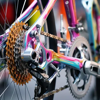 Close-up of colorful city bike components including handlebars and pedals - Image 4