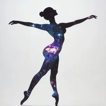 Galaxy-painted ballerina silhouette, stars shimmering as she dances - Image 1