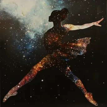 Galaxy-painted ballerina silhouette, stars shimmering as she dances - Image 3