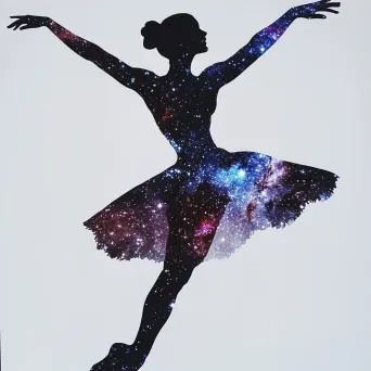 Galaxy-painted ballerina silhouette, stars shimmering as she dances - Image 4