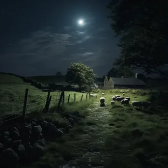 Moonlit Countryside Farm