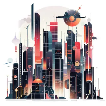 Tech startup logo with futuristic cityscape and digital elements - Image 4