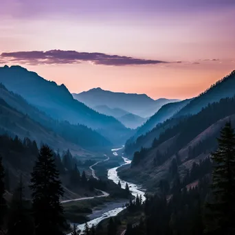 Mountain valley at dusk with silhouettes and pastel sky - Image 3