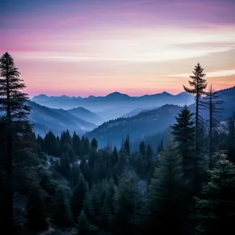 Mountain valley at dusk with silhouettes and pastel sky - Image 4