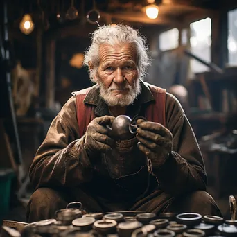 Elderly Craftsperson with Copperware