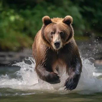 Brown Bear Fishing in River