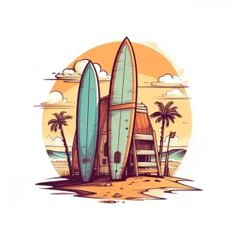 Surf Shop Logo with Surfboards on Sandy Beach - Image 3