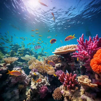 Underwater scene of a colorful coral reef with fish and sunlight - Image 2