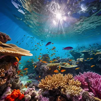 Underwater scene of a colorful coral reef with fish and sunlight - Image 3