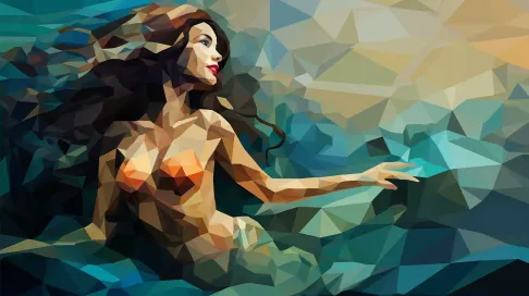 Low poly mermaid with deep-sea colors emerging from the sea - Image 2