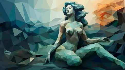 Low poly mermaid with deep-sea colors emerging from the sea - Image 3