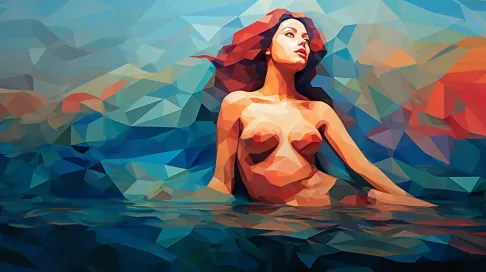 Low poly mermaid with deep-sea colors emerging from the sea - Image 4