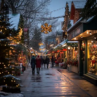 Christmas decorated street with shoppers in the evening - Image 4