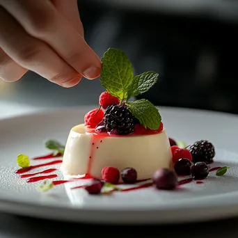 Beautifully garnished dessert with berries and mint leaves - Image 2