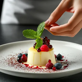 Beautifully garnished dessert with berries and mint leaves - Image 3