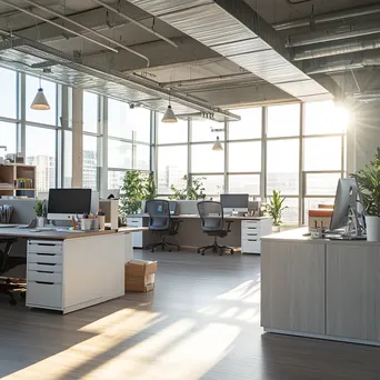 Collaborative office space with organized desks and shared office supplies - Image 4