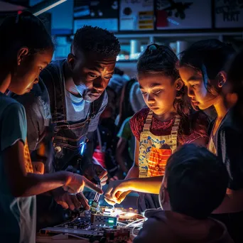 Students collaborating in a robotics workshop guided by a teacher. - Image 3