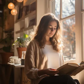 Woman Reading in Café