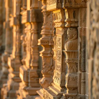 Ancient wall carvings illuminated by morning light - Image 2