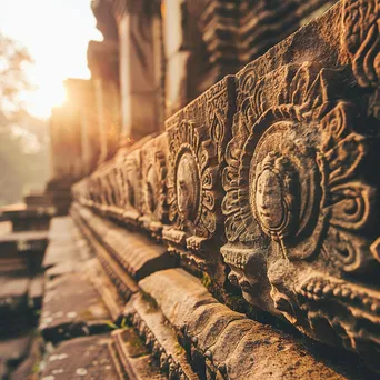 Ancient wall carvings illuminated by morning light - Image 3