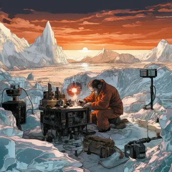 Scientist studying a melting glacier with equipment on the ice - Image 4