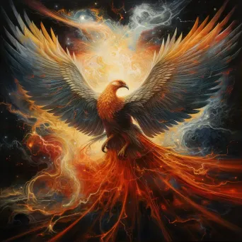 Haunting illustration of a cosmic phoenix