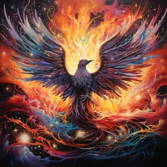 Haunting illustration of a cosmic phoenix