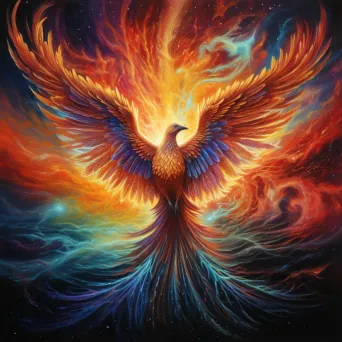 Haunting illustration of a cosmic phoenix