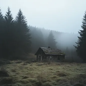 Abandoned cabin in a fog-covered landscape - Image 2