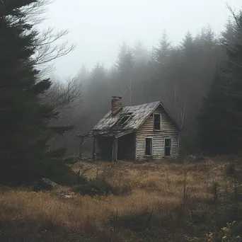 Abandoned cabin in a fog-covered landscape - Image 3