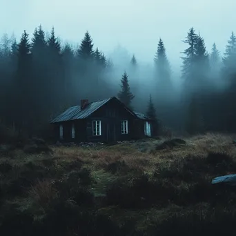 Abandoned cabin in a fog-covered landscape - Image 4