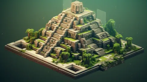 Isometric view of a low poly ancient Mayan city in the rainforest - Image 1