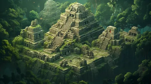 Isometric view of a low poly ancient Mayan city in the rainforest - Image 4