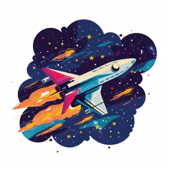 Galactic Adventures Logo - Spaceship flying through the cosmos with stars and nebulas - Image 4