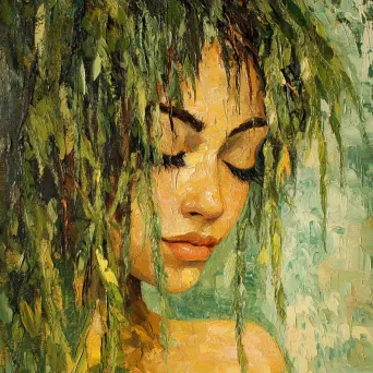 Impressionist portrait of a weeping willow personified as a graceful woman - Image 1