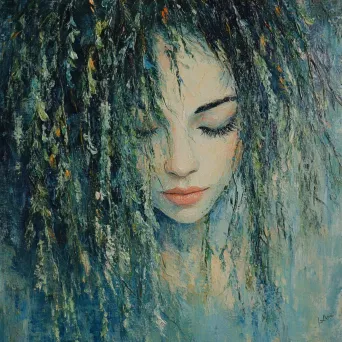 Impressionist portrait of a weeping willow personified as a graceful woman - Image 3