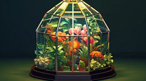 Isometric view of a lush low poly greenhouse under a glass dome - Image 3